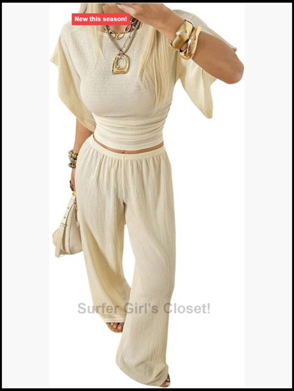 Women's 2 Piece Matching Lounge Set Ruffle Sleeve Wide Leg Pants